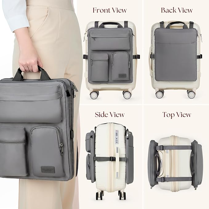BAREFOOT CARIBOU Over Luggage Organizer for Carry On Bag or Suitcase with Storage Pockets, 16” Laptop Sleeve with Handle, Travel Accessories Bag Slide On Luggage Harness with Adjustable Straps (Grey)