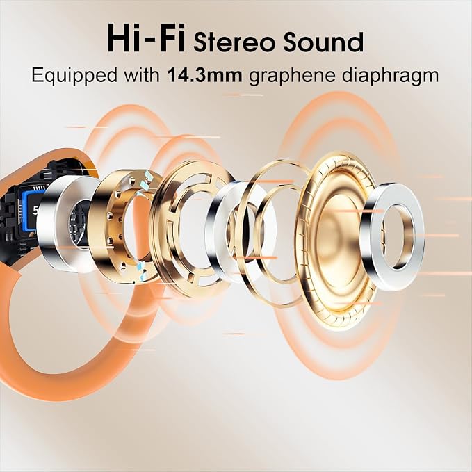 Wireless Earbuds 75hrs Bluetooth 5.4 Headphone Sport, 2026 Bluetooth Earbuds Hifi Stereo Over Ear Bud with Earhooks, ENC Noise Cancelling Mic, IPX7 Waterproof Earphone for Gym/Workout, Cosmic Orange