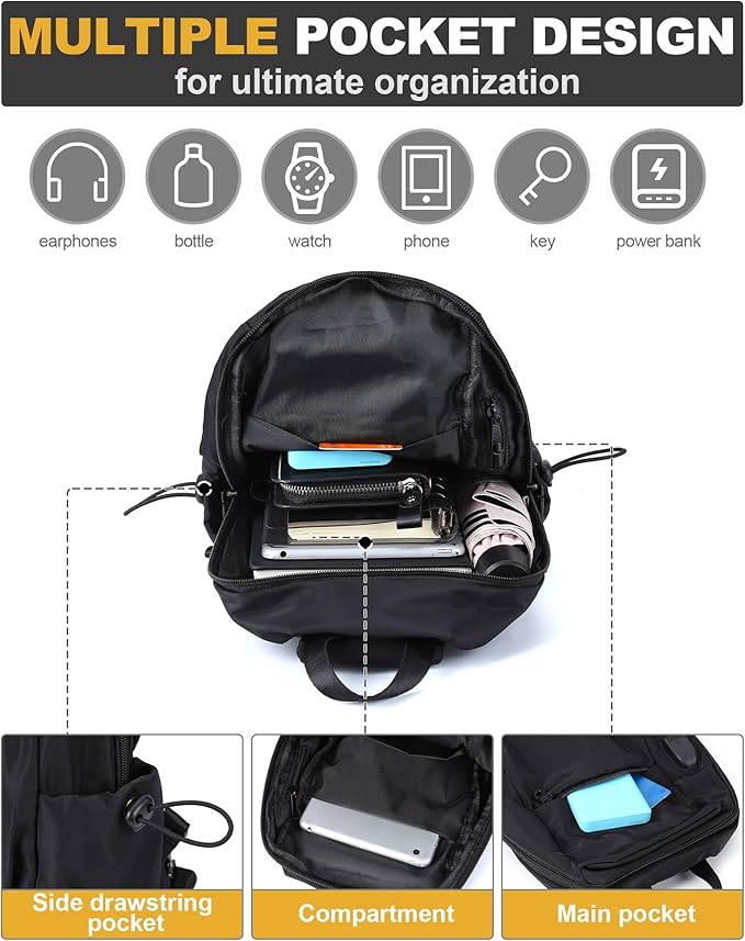 SEAFEW Medium Black Black Sling Bag for Men and Women - Sport Crossbody Backpack for Pickleball, Tennis, Racketball
