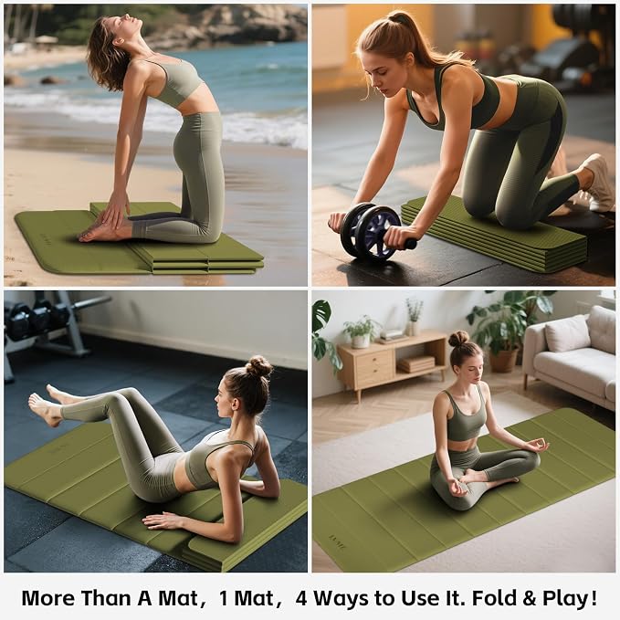 Foldable Yoga Mat,Thickened,0.4"Thick (10mm）,76"x26" | 12-Fold Design,SGS Certified TPE,Non-Slip & No Smell,Ultra Portability,For Yoga,Gym,Pilates,Home Workouts