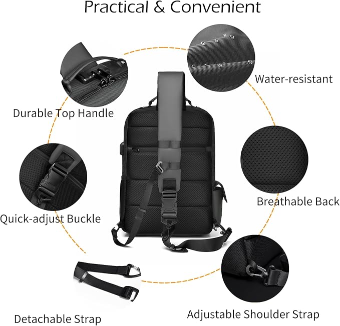 Leaper Anti-Theft Crossbody Sling Bag：one-handed quick-open lock in 3 seconds & hidden zippered pockets for Travel, Work & Daily Commute, DarkBlue