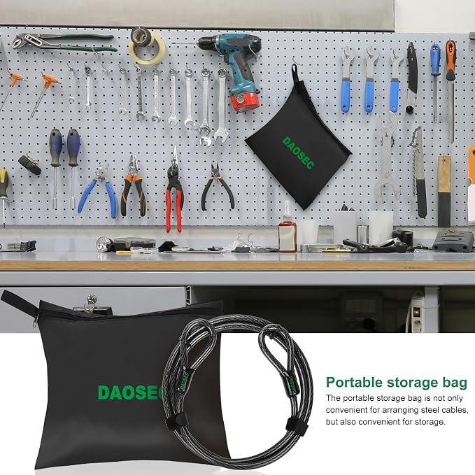 7 ft x 1/2" Heavy Duty Cut-Proof Security Cable | Flexible Vinyl-Coated Braided Steel with Looped Ends | Weatherproof Anti-Theft Locking Cable for Bikes, Gates, Kayaking & Outdoor Equipment