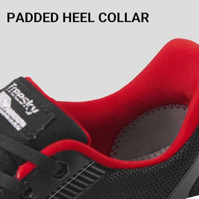 Treesky Black Non Slip Work Shoes for Women, Restaurant & Kitchen Sneakers | Slip resistant soles, lightweight cushioning, breathable knit, removable insole, for nursing, food service & long shifts