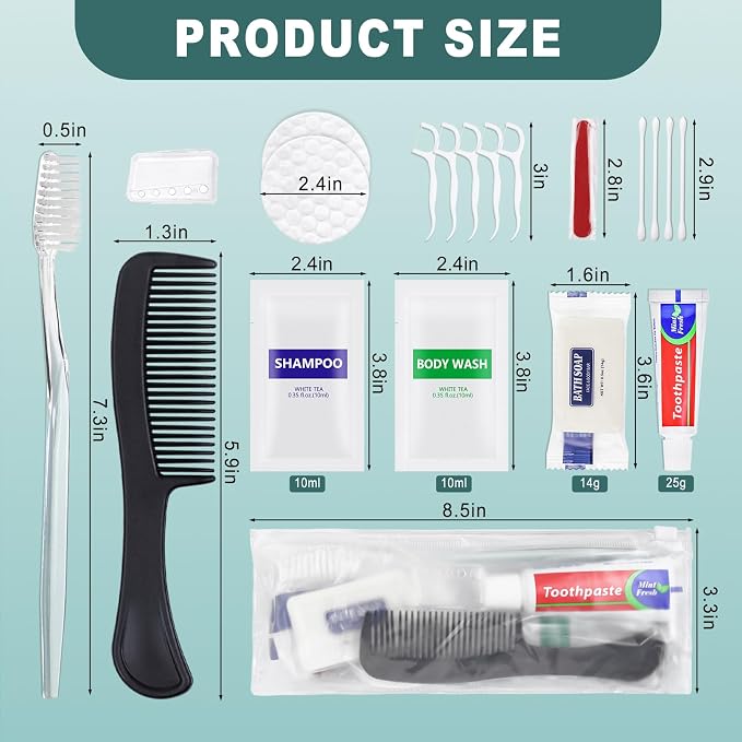 5 Sets Personal Hygiene Kit Bulk, Disposable Toothbrushes with Toothpaste Floss Comb Soap Cover Shampoo Body Wash and Vanity Kit, Toiletry Kits Homeless Supplies Bulk for Women,Men,Travel,Homeless