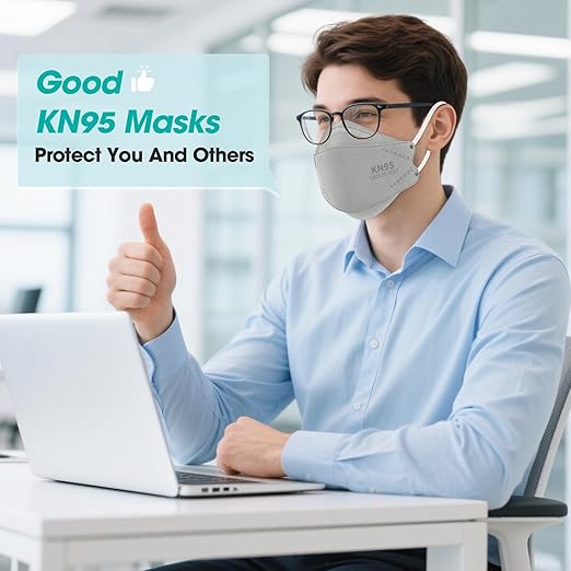 LEMENT KN95 Face Masks - 50 Pack Breathable Comfortable Disposable Masks For Adult, Filter Efficiency≥95%, Elastic Ear Loops, Grey