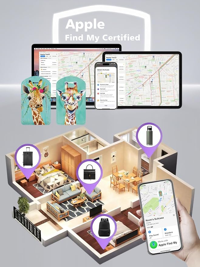 Luggage Tags Built-in Anti-Loss Tracker & Luxury Leather(Giraffe) | for Suitcase, Travel Bags, Backpacks, Travel Organizer for Lost Baggage Prevention