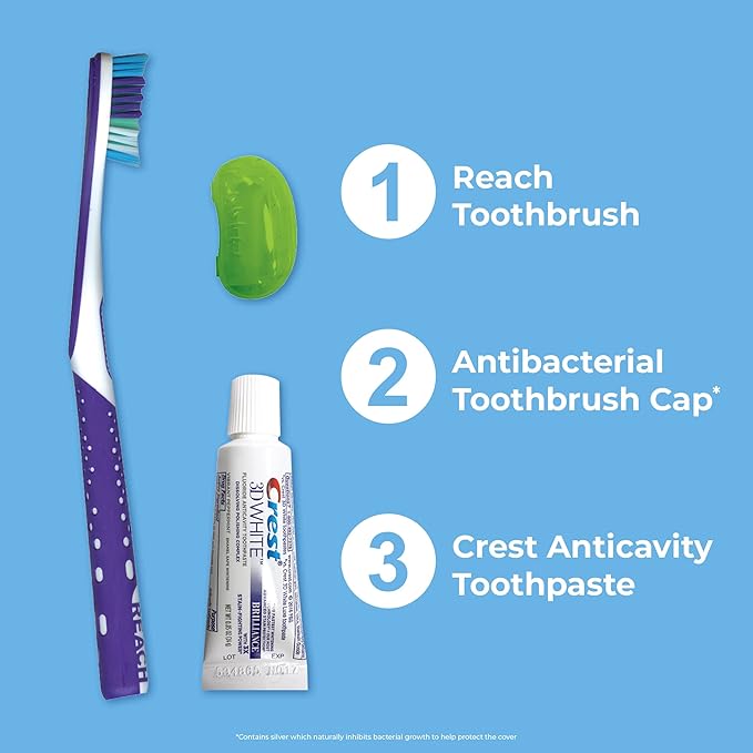 Reach Toothbrush Travel Kit, Soft Bristles | Multi-Angled | Pack of 3 | TSA-Friendly | Portable