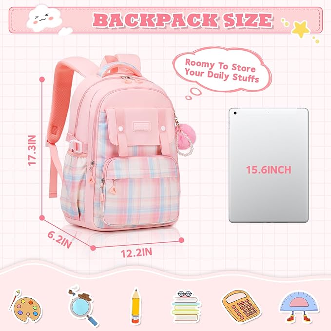MUSEVOS Girls Backpack, Ideal School Backpack for Girls from Elementary to Teen Years, Kawaii Bookbag Cute Large Capacity