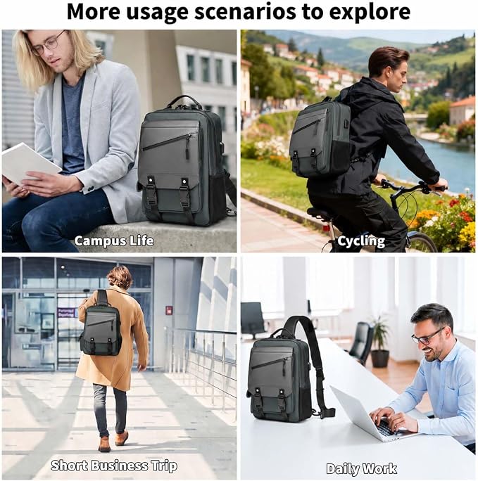 Leaper Anti-Theft Crossbody Sling Bag：one-handed quick-open lock in 3 seconds & hidden zippered pockets for Travel, Work & Daily Commute, DarkBlue