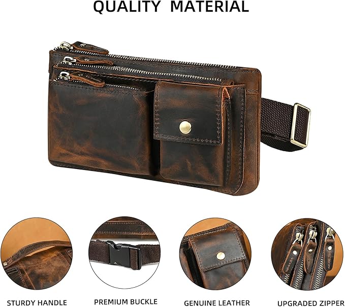 Genuine Leather Hiking Riding Travel Fanny Waist Pack Small Phone Pouch For Men Women FB811-29 (100% Leather-Brown)