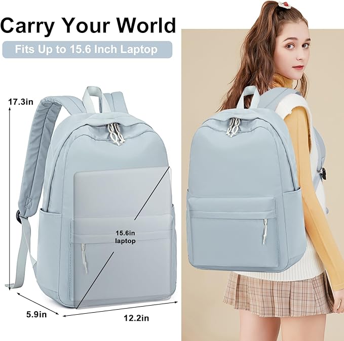 LOIDOU Backpack for Girls School Backpacks Bookbags for Elementary Middle School Women Laptop Backpacks (Blue Grey, L-17)