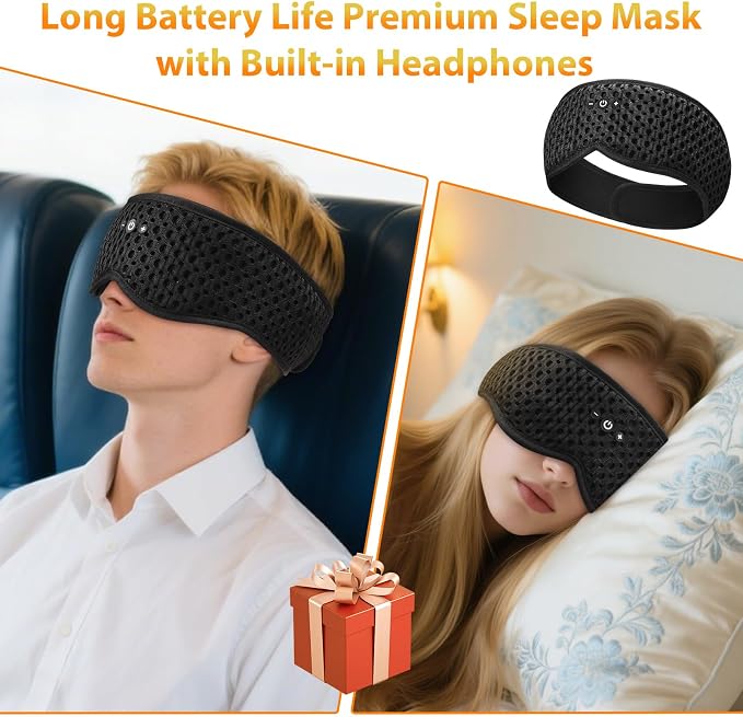 Bluetooth Sleep Mask Sleep Headphones Integrated Adjustable Size Eye Mask | Stereo Speakers, Detachable & Washable 3D Contoured Eye Mask, Perfect for Men/Women/Teens Sleeping Gifts