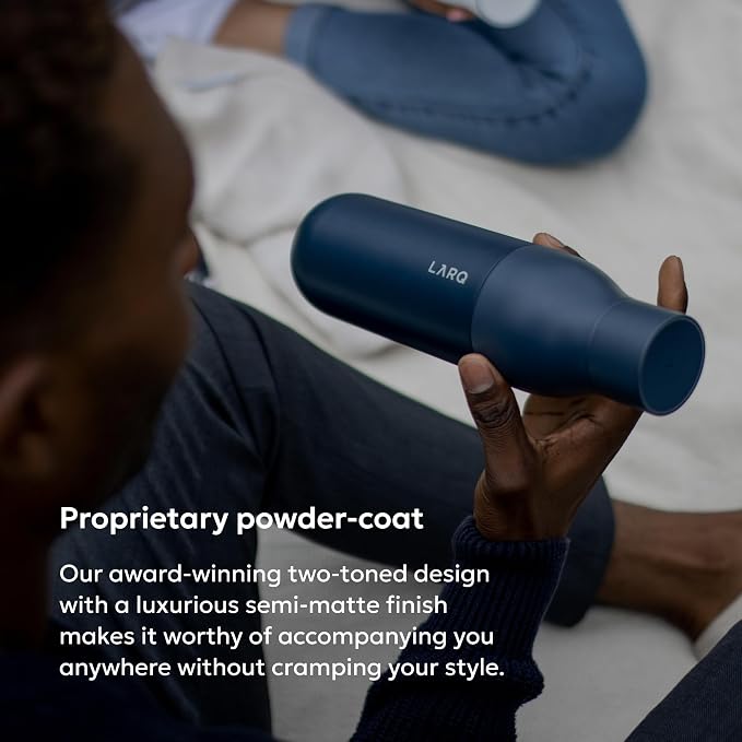 LARQ Twist Top — Reusable Insulated Stainless Steel Water Bottle, Metal Water Bottle for Men, Women, Kids, 100% Leakproof, BPA Free, No Straw — Travel, Gym, Office, School — 17 oz, Monaco Blue