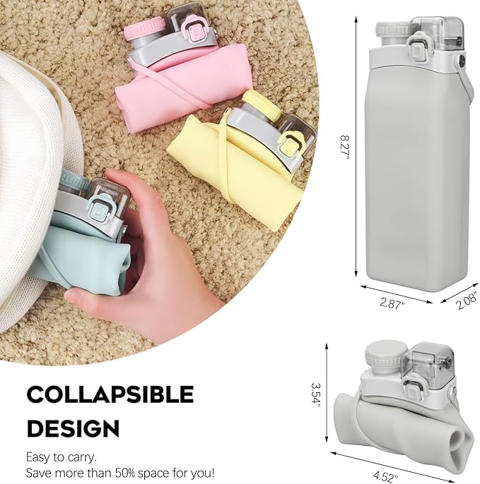 Collapsible Silicone Water Bottle || 600 ML Folding Water Bottle With Straw And Hook || Portable Water Bottle For Hiking, Camping, Sports, Road Trips, Outdoor (Pack Of 1) (Green)