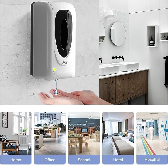 Automatic Soap Dispenser for Kitchen Sink, Commercial Liquid Touchless Soap Dispenser Wall Mounted, Refillable Sensor Hands-Free Dispensers for Office Hotel School Restaurant, 33oz/1000ml
