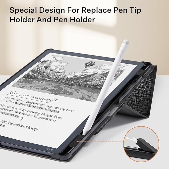 CoBak Case for 11" Kindle Scribe 3rd Generation 2025, Kindle Scribe Colorsoft with Two Viewing Angles - All New PU Leather Cover with Auto Sleep Wake, Pen Holder. Black