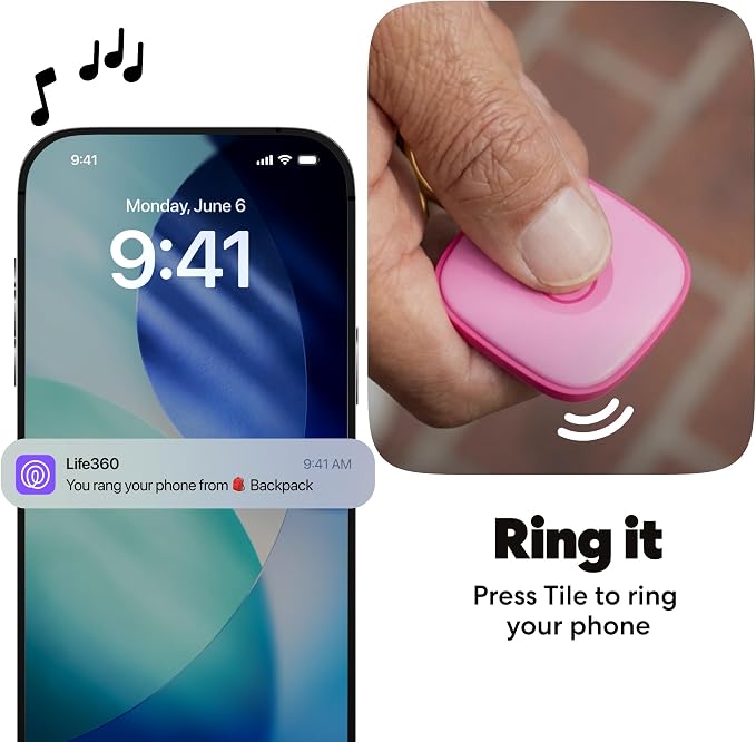 Tile by Life360 Mate Bluetooth Tracker, Keys Finder and Item Locator for Keys, Bags and More. Phone Finder. Both iOS and Android Compatible. 1-Pack (Pink Punch)