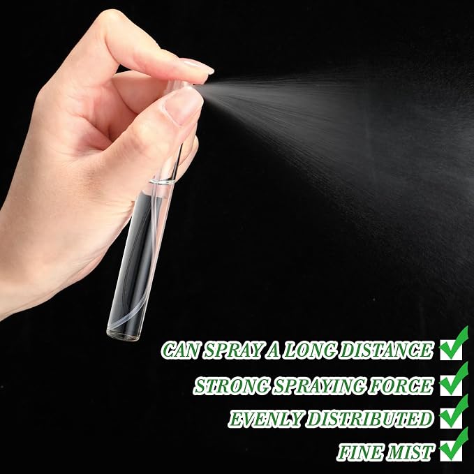Tanlade 300 Pcs 10ml Mini Spray Bottles Refillable Clear Glass Travel Perfume Atomizer Mouthwash Bottle Cologne Small Sample Containers for Essential Oils, Retailers