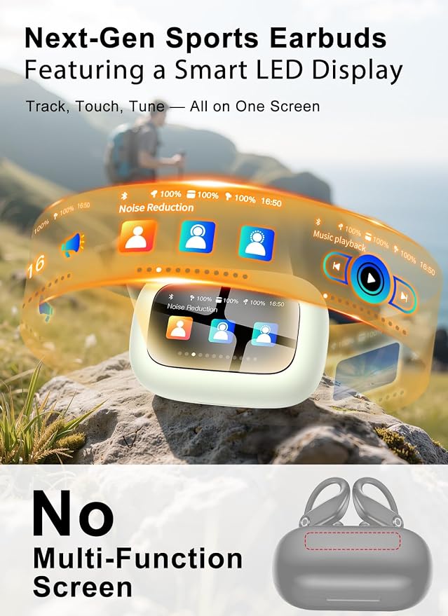 jaddsa Wireless Earbuds, 2026 ENC Noise Cancelling Ear Buds with Smart Touchscreen, Bluetooth 5.4 Headphones, Bass Stereo Sound Over-Ear Earbuds, 5 EQ Modes for Sports/Travel/Gym- Ivory White