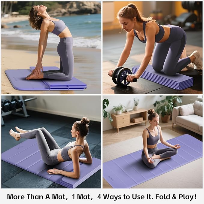 Foldable Yoga Mat,Thickened,0.4"Thick (10mm）,76"x26" | 12-Fold Design,SGS Certified TPE,Non-Slip & No Smell,Ultra Portability,For Yoga,Gym,Pilates,Home Workouts