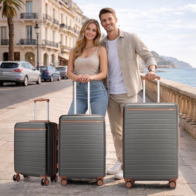 Kono 28 Inch Large Suitcase, Expandable for Long Trips, Impact-Resistant ABS+PC & Silent Wheels, Grey