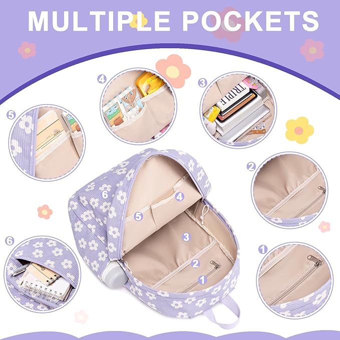 Bluboon School Backpack for Teen Girls Bookbags Elementary High School Corduroy Laptop Bags Women Travel Daypacks