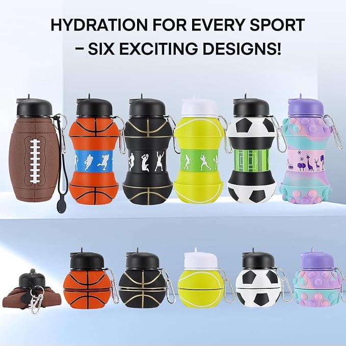 Watermelon Design Silicone Collapsible Water Bottles, Portable Sports Bottle with Carabiner Clip, Leak Proof, BPA Free Sippy Straw 550 ml (Pack of 1) (WATER MELON)