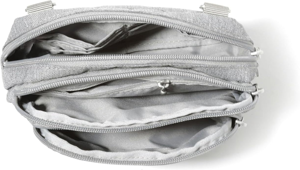 Baggallini Triple Zip Small Crossbody Bag for Women - Lightweight Convertible Fanny Pack Belt Bag