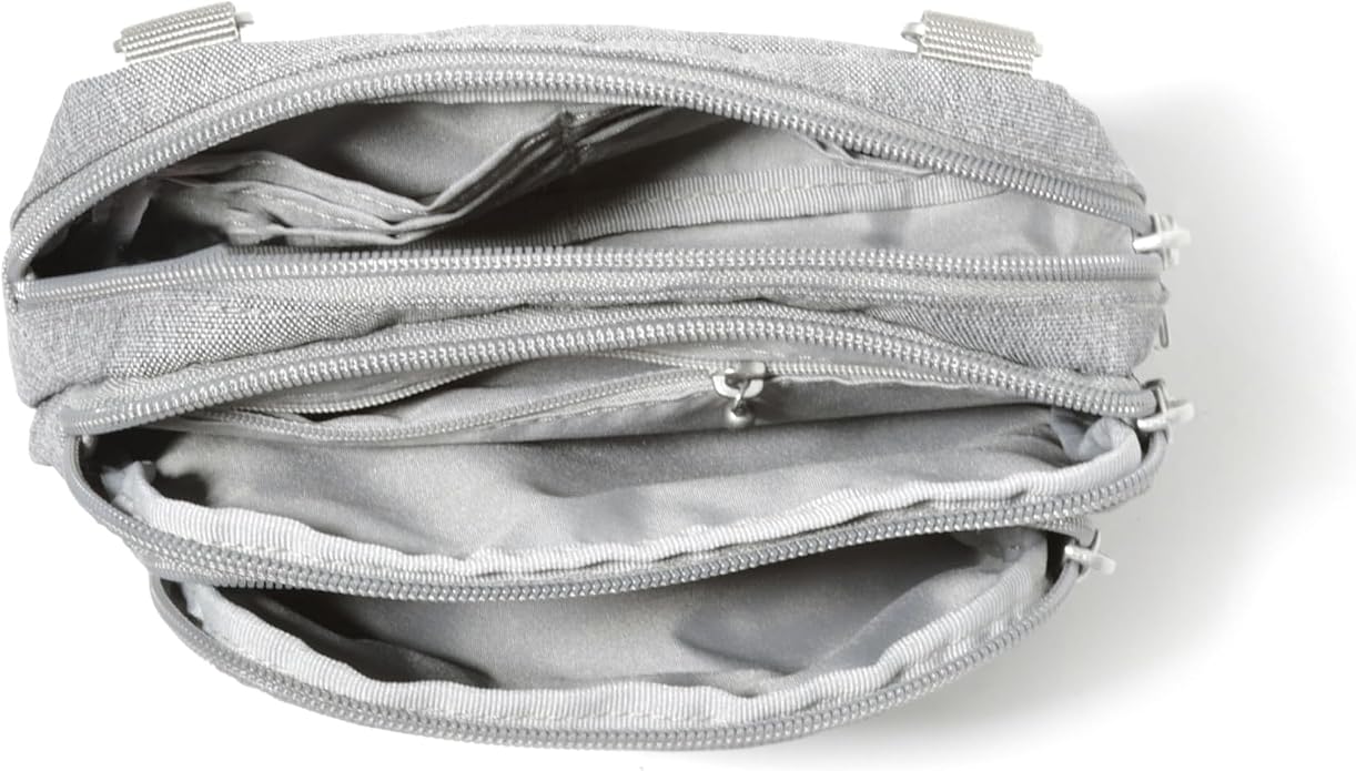 Baggallini Triple Zip Small Crossbody Bag for Women - Lightweight Convertible Fanny Pack Belt Bag