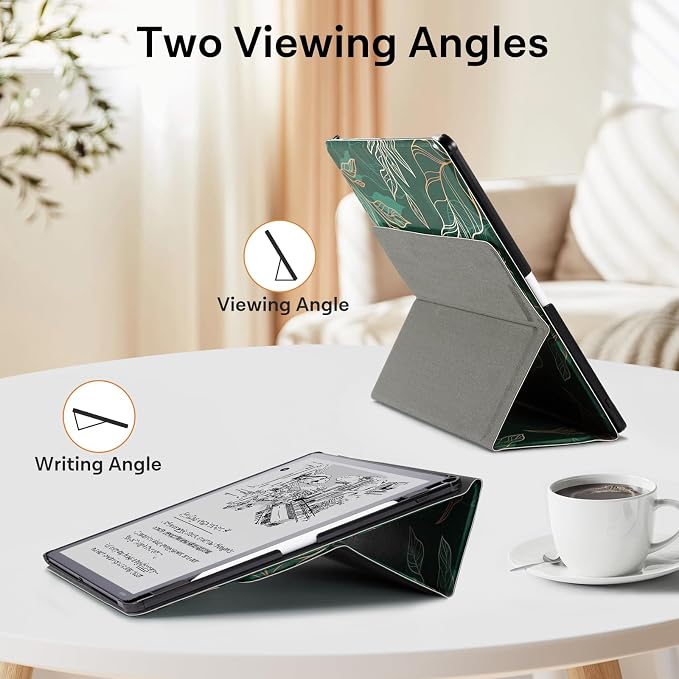 CoBak Case for 11" Kindle Scribe 3rd Generation 2025, Kindle Scribe Colorsoft with Two Viewing Angles - All New PU Leather Cover with Auto Sleep Wake, Pen Holder. Green Pattern