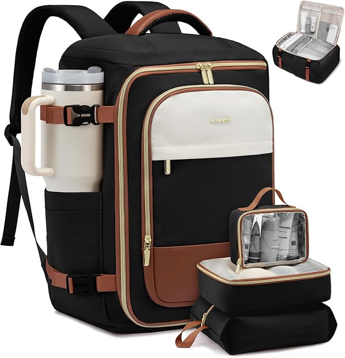 LOVEVOOK 40L Travel Backpack Carry on Flight Approved,Personal Item Bag with 3 Packing Cubes, Travel Backpack Bag for Women Fits 17" Laptop, Water-resistant Carry On Backpack for Airplanes
