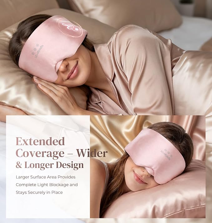 LC-dolida 3D Silk Bluetooth Sleep Mask, Mulberry Silk Sleep Mask with Bluetooth Headphones, Bluetooth Eye Sleep Mask for Side Sleepers, Total Blackout Bluetooth Eye Mask for Women Men, Pink