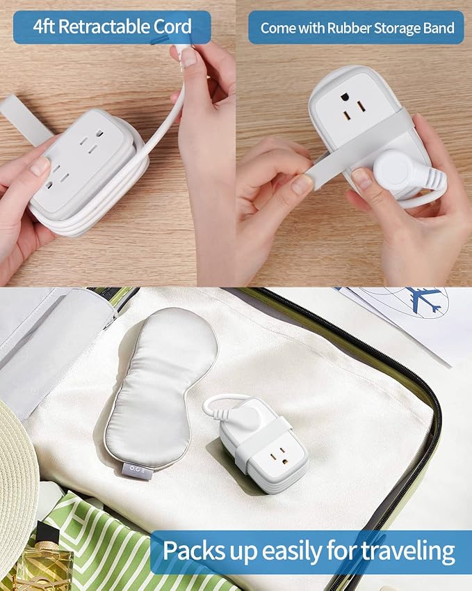 2 Pack Power Strip with USB C Ports, 4 Outlets 3 USB(1 USB-C), NTONPOWER Small Power Strip with 4ft Short Extension Cord Flat Plug, Compact Power Strip for Travel Hotel Cruise Essentials, White