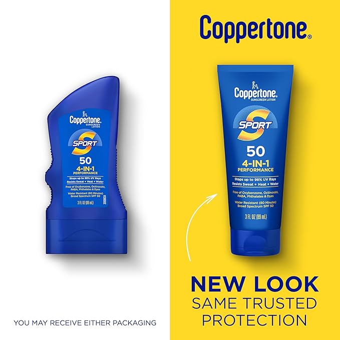 Coppertone SPORT Sunscreen SPF 50 Lotion, Water Resistant, Body Sunscreen Lotion, Travel Size, 3 Fl Oz (Pack of 2)