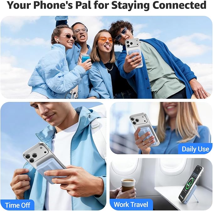 Azmuth Magnetic Power Bank,10000mAh for MagSafe Battery Pack, 22.5W PD Fast Charging,LED Display & Foldable Stand Wireless Portable Charger for iPhone 17/16/15/14/13/12/Pro/Pro Max/Plus,Light Blue