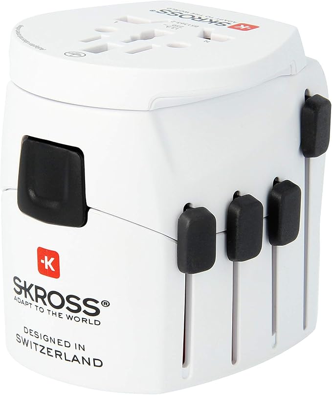Skross Pro World Travel Adapter, 3-Pole Travel Adaptor with Slide System, Designed in Switzerland for More Than 205 Countries, 1.103175 White