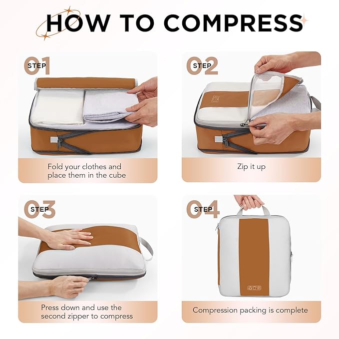 10 Set Compression Packing Cubes for Travel Essentials,Compressible Expandable Packing Cubes for Suitcase,OlarHike Luggage Garment Bags for Travel,Handy Helper for Organizing Clothes(Brown)