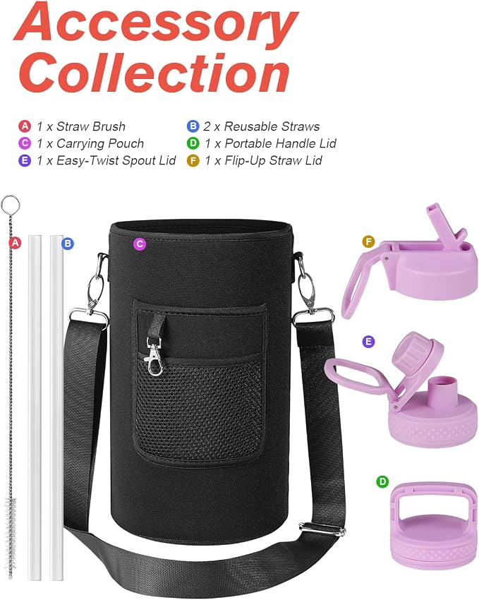 Coolflask 128 oz Gallon Water Bottle Insulated with Straw&3 Lids, Water Jug Large Stainless Steel Metal Vacuum Wide Mouth for Sports, Gym or Office, Non-BPA Keep Cold 48H Hot 24H, Pink