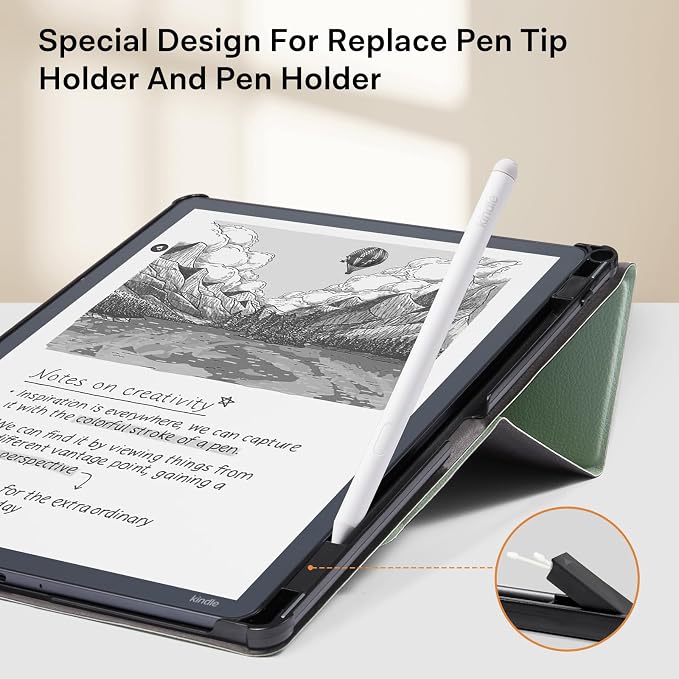 CoBak Case for 11" Kindle Scribe 3rd Generation 2025, Kindle Scribe Colorsoft with Two Viewing Angles - All New PU Leather Cover with Auto Sleep Wake, Pen Holder. Sage Green