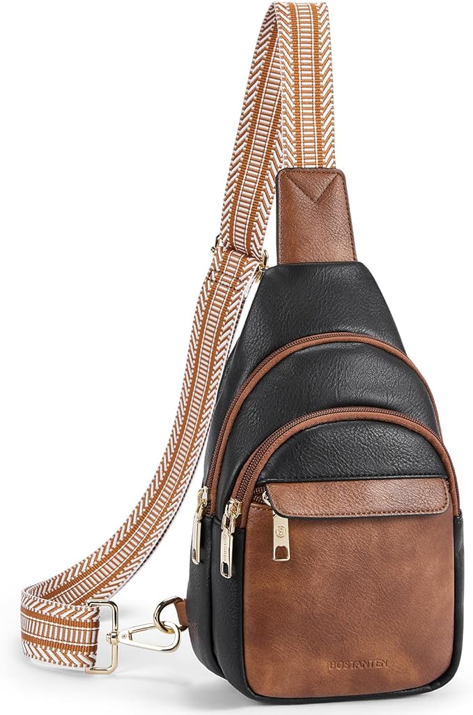 BOSTANTEN Sling Bag for Women Leather Crossbody Bags Fanny Pack Chest Bag for Travel