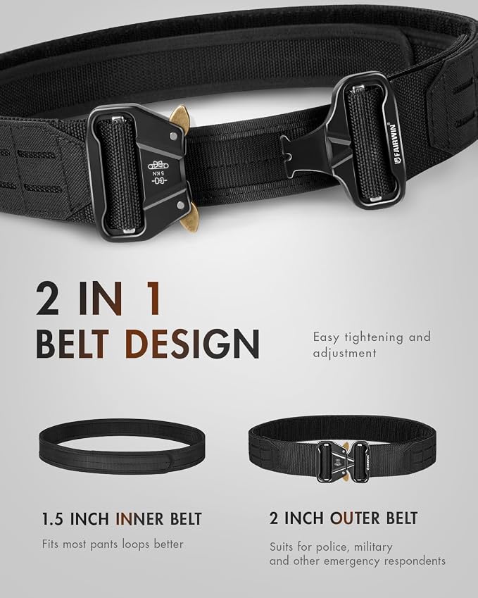 FAIRWIN Tactical Balttle Belt, 2" Molle Rigger War Combat Belt with Quick Release Buckle Law Enforcement Duty Belts for Men