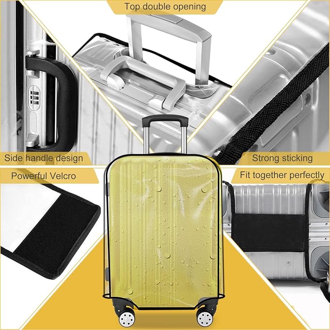 3 piece Luggage Cover Protectors Set Tsa Approved for Suitcase Clear PVC Waterproof Fits 20 24 28 inch Wheeled luggage