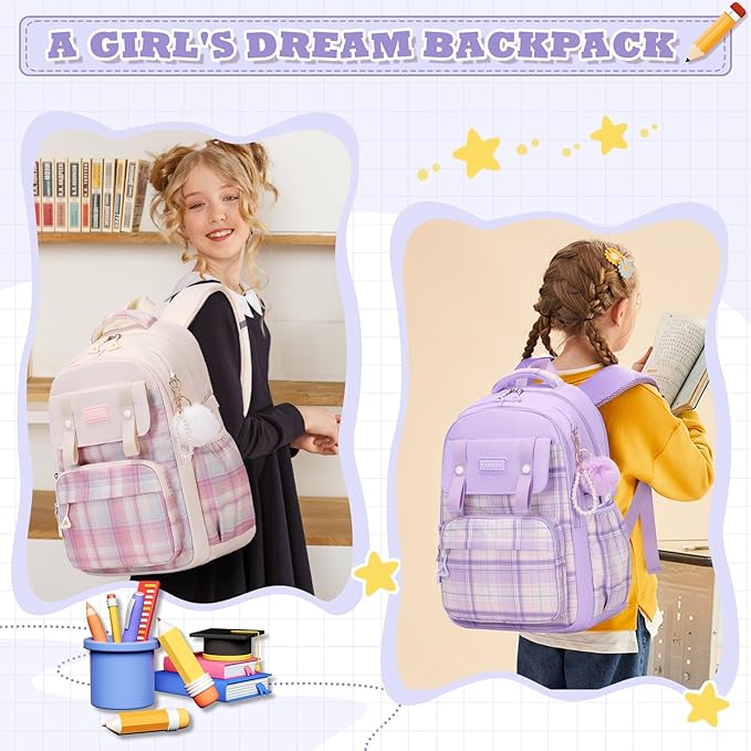 MUSEVOS Girls Backpack, Ideal School Backpack for Girls from Elementary to Teen Years, Kawaii Bookbag Cute Large Capacity