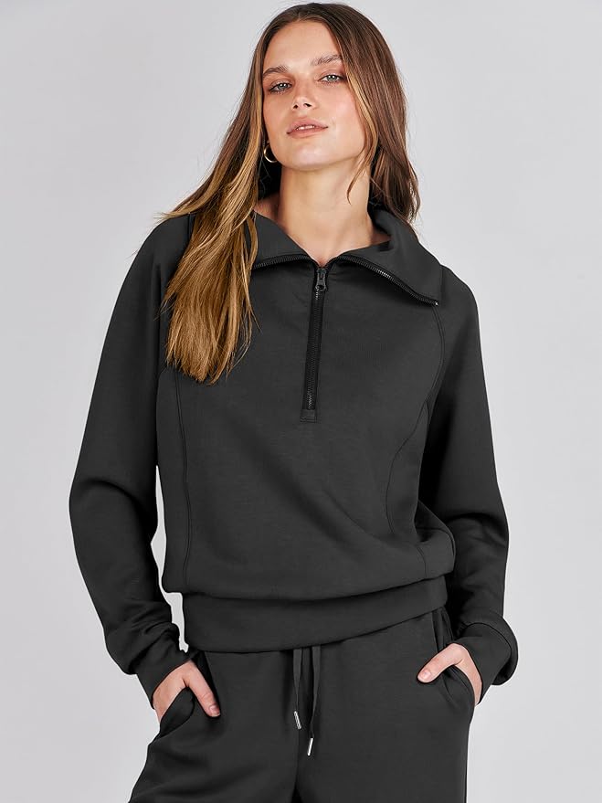 ANRABESS Women’s 2 Piece Outfits Half Zip Sweatshirt & Wide Leg Pants Airport Travel Lounge Matching Sets Sweatsuits Clothing