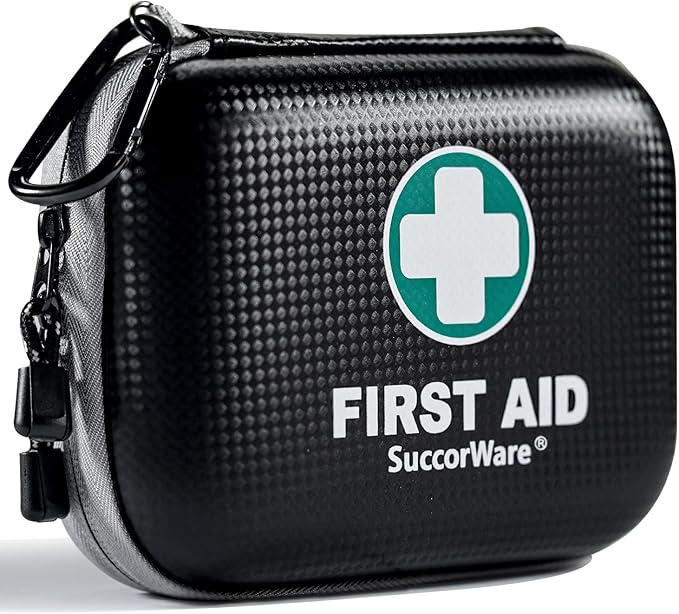 SuccorWare 150 Pieces Mini First Aid Kit - Small Medical Kit with Hard Shell - Emergency First Aid Kit for Car, Travel, Home, Outdoor, Office, Camping, Hiking (Black)
