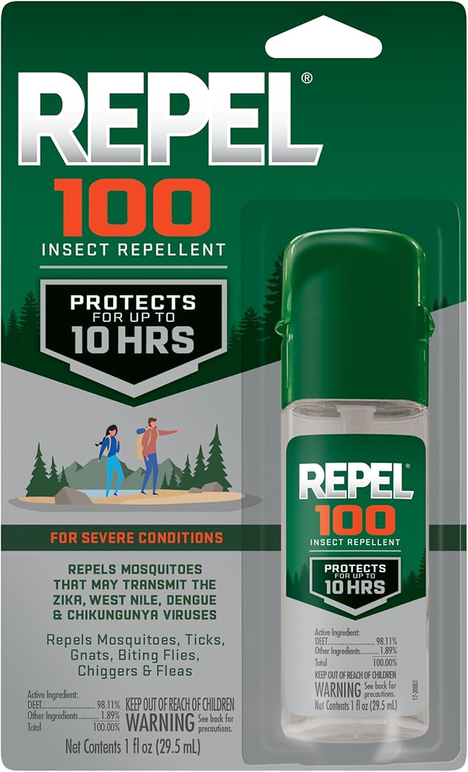 Repel 100 Insect Repellent, 1 Ounce, With DEET, 10-Hour Protection Long-Lasting Insect Repellent Travel Pump Spray Repels Mosquitoes, Ticks, Gnats, Biting Flies, Chiggers And Fleas, 6 Pack