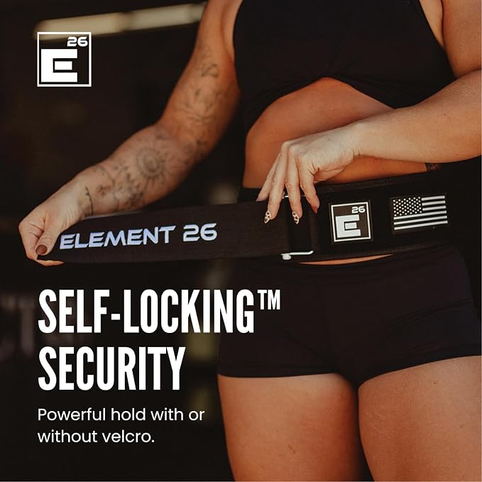 Element 26 Self-Locking Weight Lifting Belt - 4-Inch Nylon Support for Men and Women - Squat and Deadlift - Gym Training