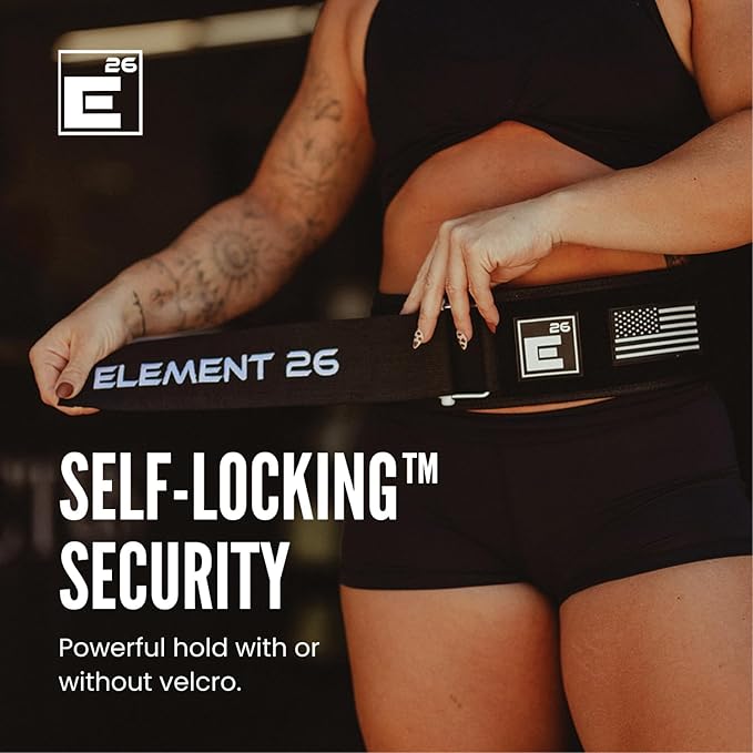 Element 26 Self-Locking Weight Lifting Belt - 4-Inch Nylon Support for Men and Women - Squat and Deadlift - Gym Training