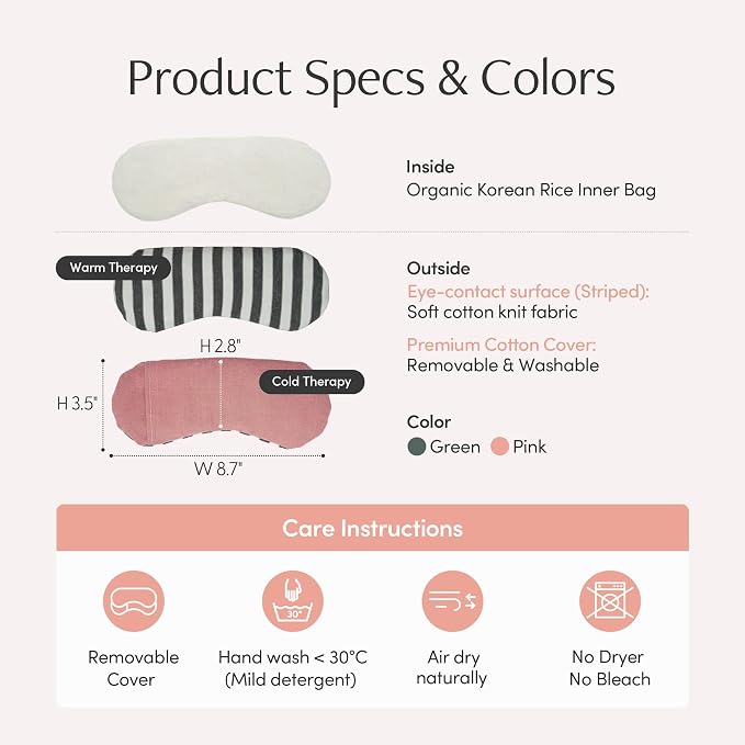 Seoul Heated Eye Mask for Dry Eyes - Microwavable Moist Heat Warm Compress, Organic Grain Eye Pillow, Reusable Hot & Cold Eye Steam Mask for Eye Strain Relief LifeCare & SafeCare Korea
