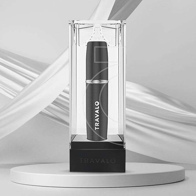 Travalo LUX Perfume Atomizer - Leak-Proof and TSA Approved for Air Travel - Reusable Airtight Easy Fill Mini Pump Sprayer - Lightweight Portable - Brushed Polished Metal Alloy Outer Shell - Black